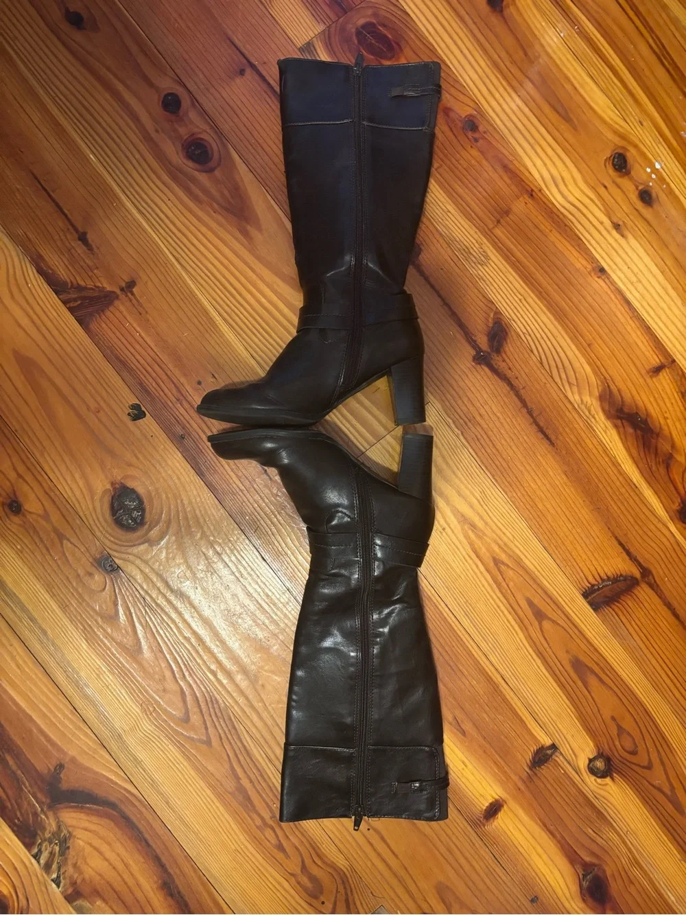 Life Stride Over-the-Knee Black Leather Boots with Buckle Accent